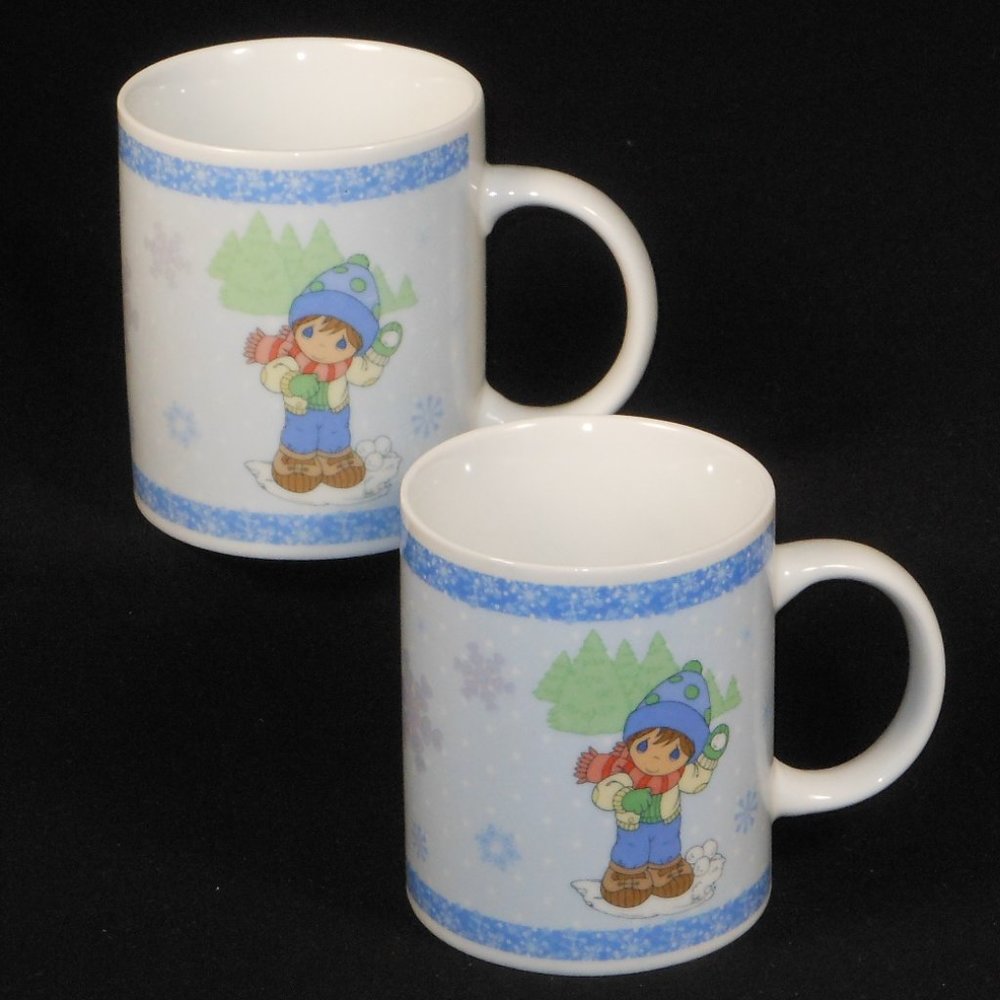 2 coffee mugs. Precious Moments 2008 colorful children in winter.